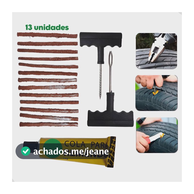 Kit Reparo Pneu Furo Remendo Carro Moto + Refil Macarrão