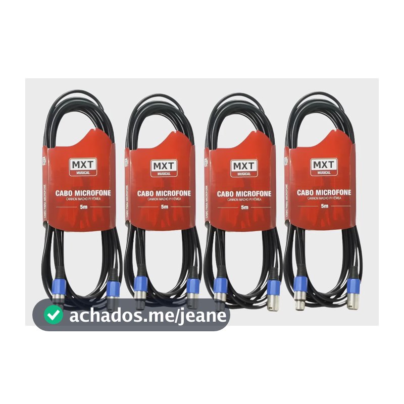 4 Cabos Microfone Xlr Canon Macho E Fêmea Balanceado 5 Mts