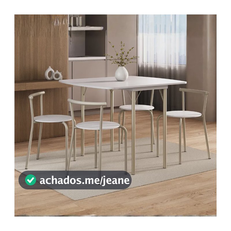 Conjunto Sala De Jantar Palermo Mesa 4 Banquetas Carraro Cor Branco Desenho do tecido das cadeiras Liso