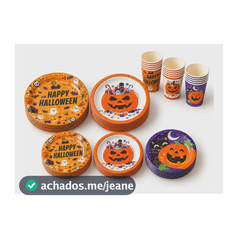 Kit Festa Halloween VOU DE BAG com Pratos Copos Cortinas e Guirlandas