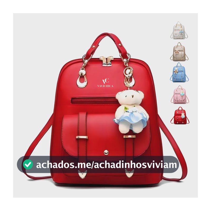 Mochila Feminina Mochila Feminina Escolar Mochila Pequena Bolsa Escolar Feminina Pingente de urso Cor Vermelho VAVICHICA