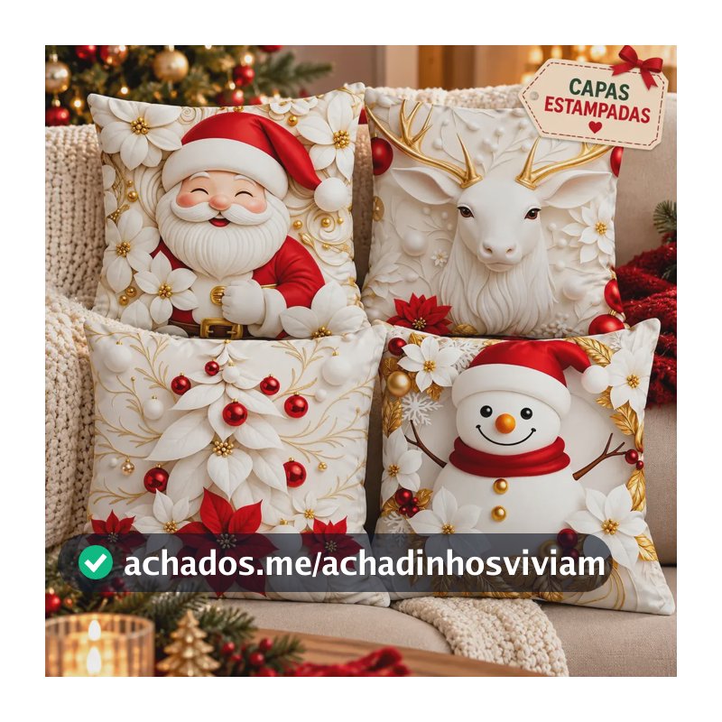 Kit 4 Capas De Almofadas Decorativas Natal Papai Noel 3d 25 Multicolor Natal 25