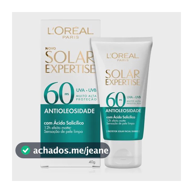 Protetor Solar Facial Antioleosidade FPS60, Controle de Oleosidade por 12h, Efeito Matte Sem Cor, Solar Expertise L'Oreal Paris, 40g