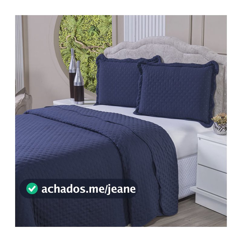 Kit Cobre Leito Casal Queen Colcha 3 Pçs Dupla Face 400 Fios Marinho