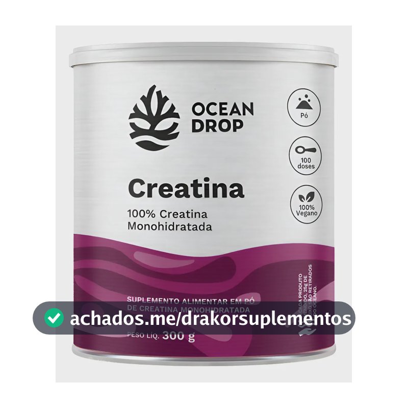 Creatina Monohidratada Ocean Drop Porção 3g Em Pó 100% Pura Creatina 300g | 50 Porções 3g