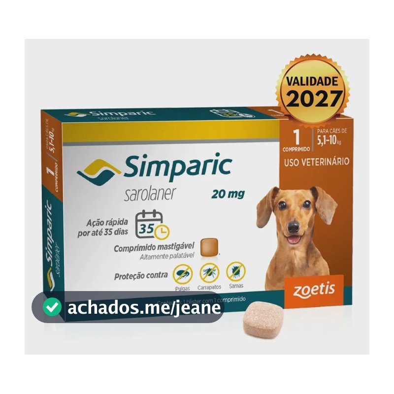 Simparic 20mg Antipulgas Para Cães 5.1 A 10kg Zoetis 1 Comprimido