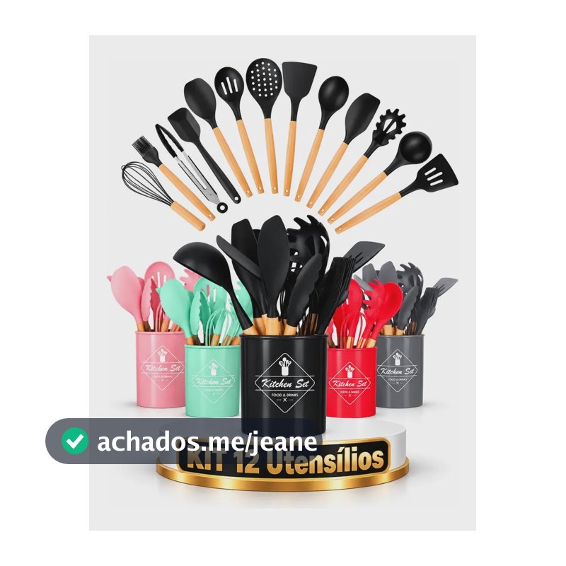 Kit 12 Utensílios De Cozinha Premium De Silicone Cabo Bambu Aleatória