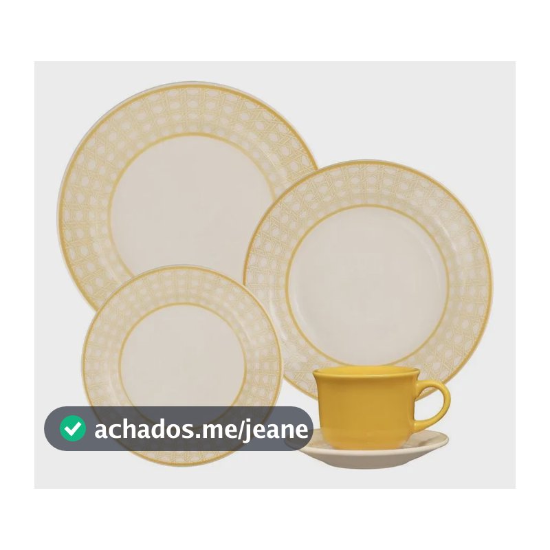Aparelho De Jantar E Chá Biona 30 Peças Cerâmica Trama Amarelo