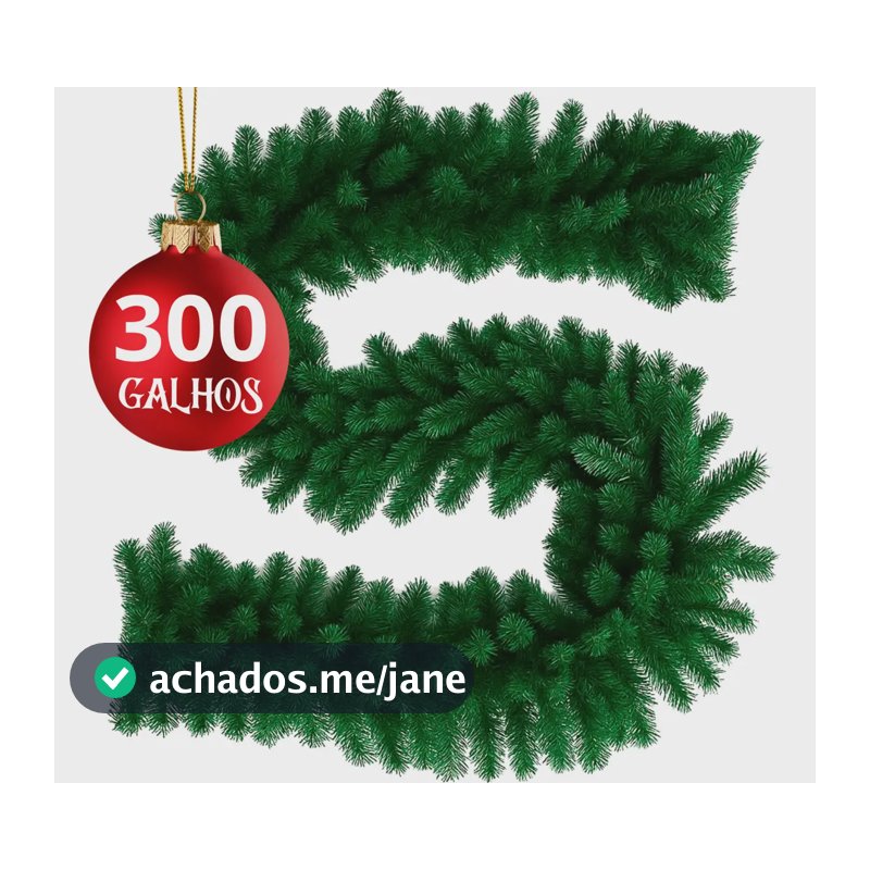 Festão Natal Aramado Grosso 270cm 300 Galhos Premium Grande Cheio Luxo Varanda Lareira Corrimão Escada Revolux
