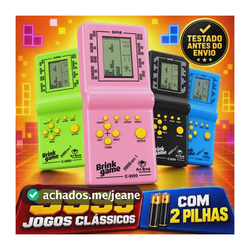 Mini Game Brick Game 9999 Jogos Retrô Portátil Tetris Pilhas Rosa