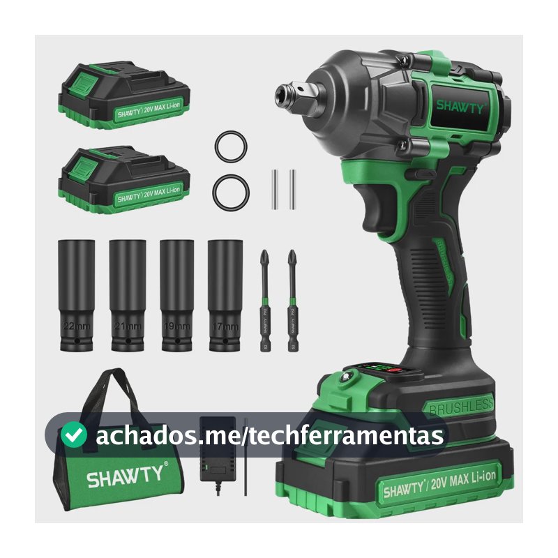 Chave De Impacto Shawty Com Bateria 20V 1/2" E 1/4" Sem Fio - Verde-Musgo
