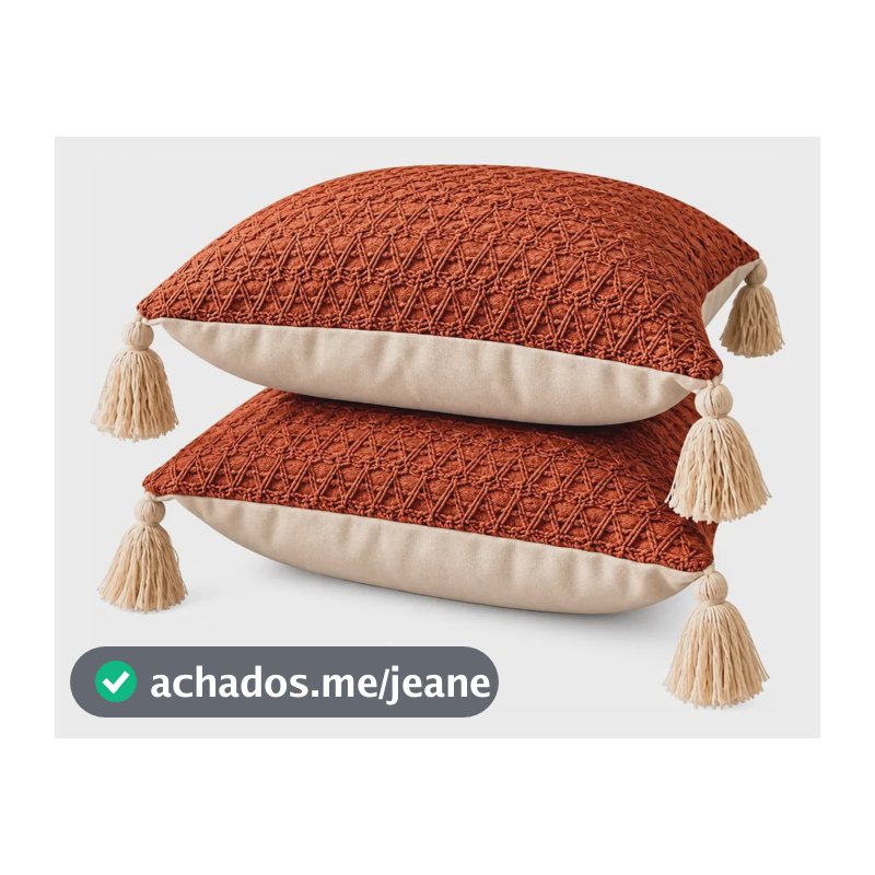Kit 2 Capa De Almofada Boho Pompom Piquet Cru 45x45 Terracota