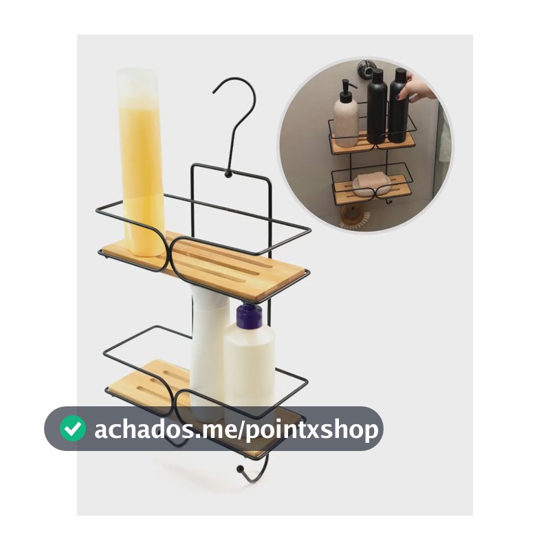 Porta Shampoo Organizador Banheiro Com Ganchos Ferro E Bambu