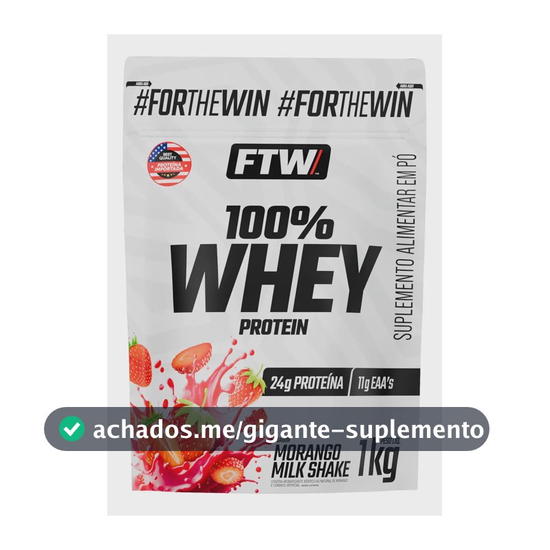Whey Protein 100% Concentrado Refil 1kg Sabor Morango Milk Shake - FTW