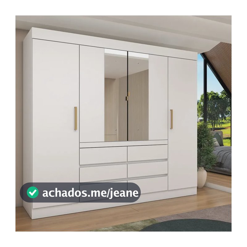 Guarda-roupa Casal Luxuria 4 Portas 6 Gavetas Com Espelho