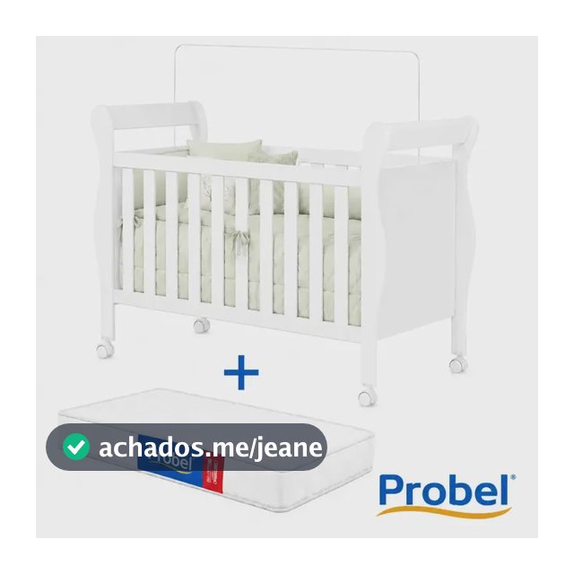 Berço Convencional Maxi do Brasil 3 em 1 Slim Branco Com Colchão e Vira Mini Cama