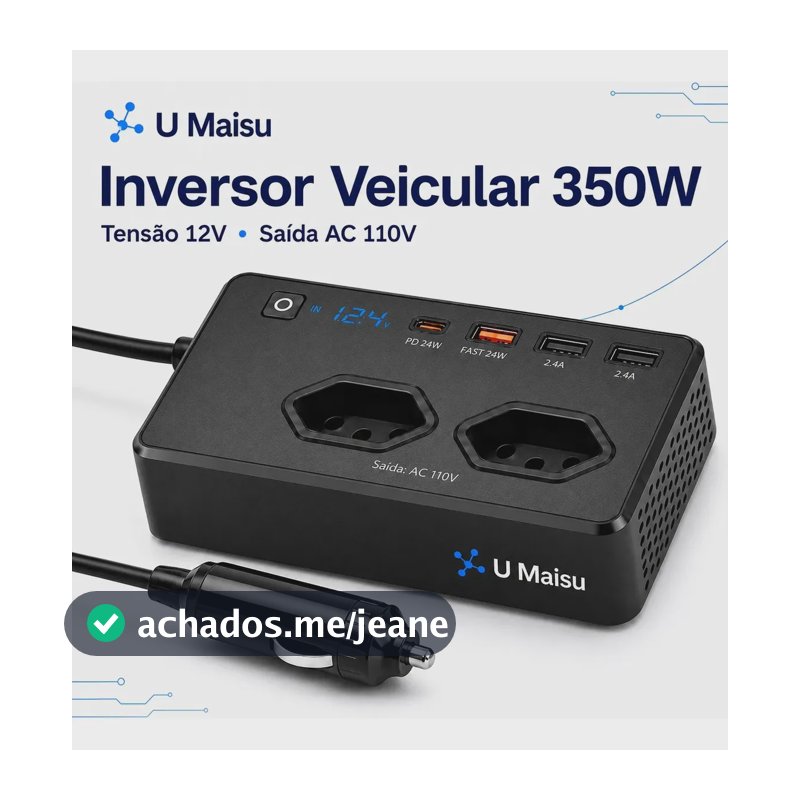 Inversor De Tensão Veicular 12v Para E 300w Automotivo Com Usb E Tomada Para Carro Starlink