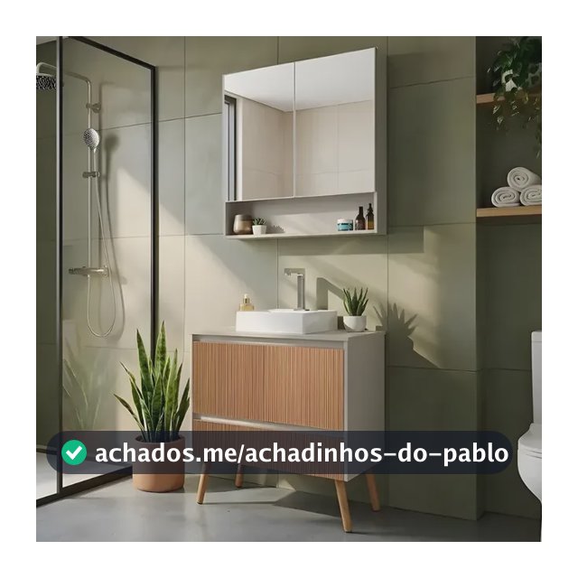 Conjunto Gabinete Armário Com Cuba E Espelho Para Banheiro Fendi / Madeiral Branca Um Furo