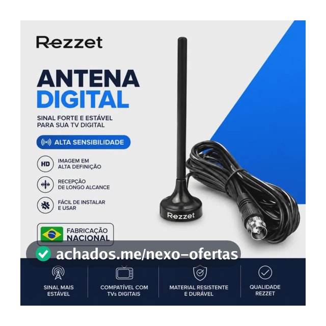 Antena Digital Sinal 4k Smart Tv Interna Externa Samsung LG Led Lcd Amplificador Hdtv Uhf Com Cabo Longo E Base Magnética Rezzet Preto