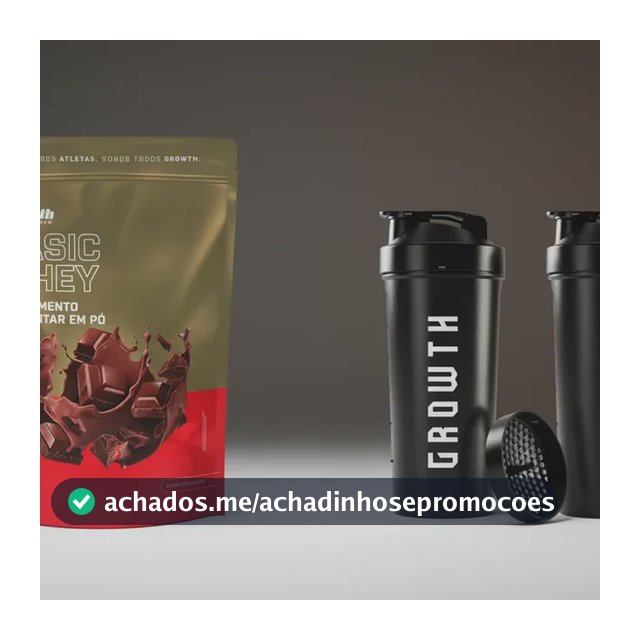 Kit Growth: Whey Protein Basic Chocolate 1kg + Coqueteleira Shaker Academia Preta 600ml