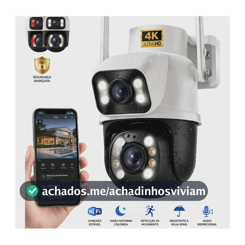 Câmera de Segurança Wi-Fi iCSee/Yoosee A28B 4K Dupla Lente Visão Noturna Colorida Full Hd Externa Prova D'água Ip66 Sensor Movimento Woosh