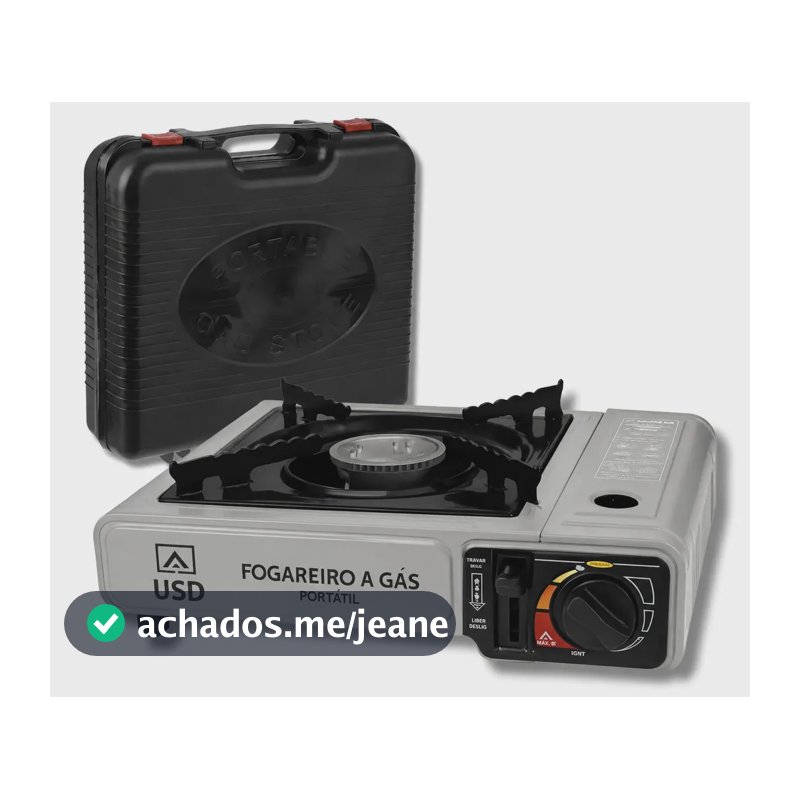 Fogareiro Portátil USD Camping Acendimento Automático Com Maleta Cor Cinza