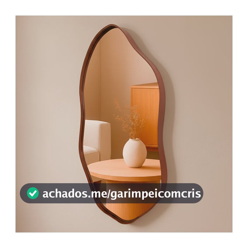 Espelho Orgânico 60x40 Decorativo Moldura Couro Moderno Sala Quarto Banheiro