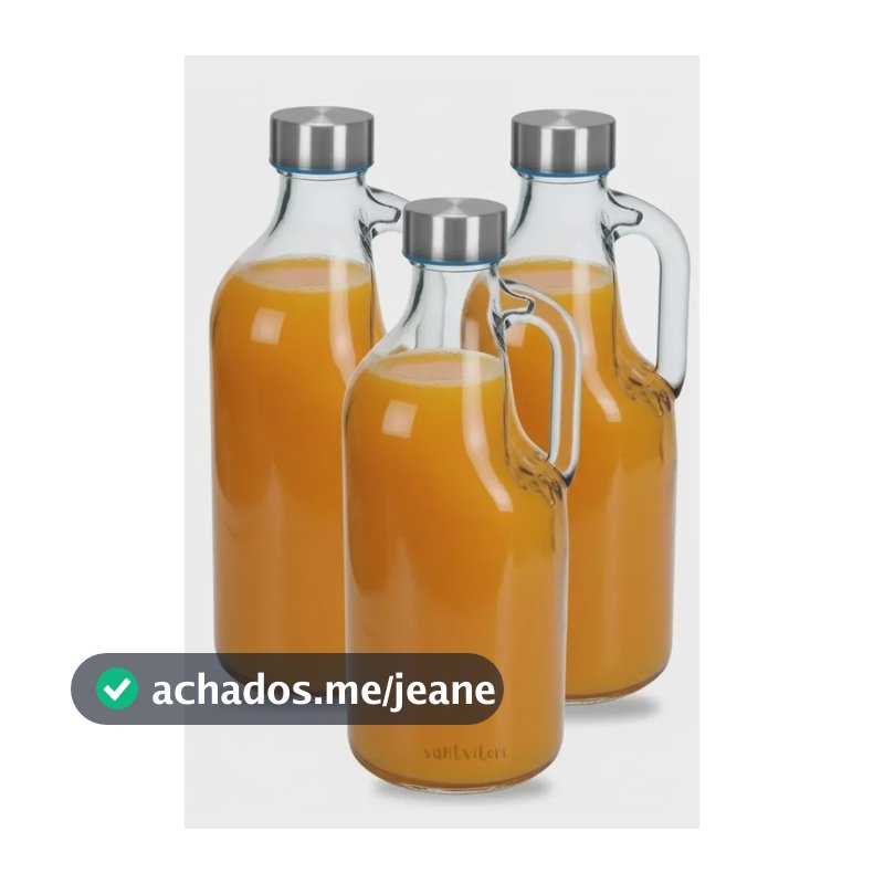 Garrafa de Vidro para Geladeira 1 Litro com Tampa Inox e Alça Ergonômica