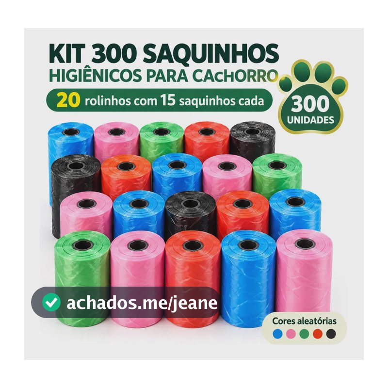 Kit 300 Saquinhos Cata Caca Pet Sacolas Higiênicas para Cachorro e Gato Refil Saquinho para Fezes Coletor de Dejetos Passeio Jardim Rua Material Resistente Alta Qualidade