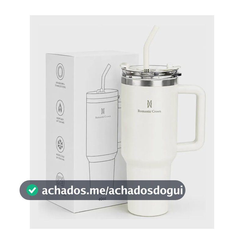 Copo Térmico Gigante 1,2l Inox Com Tampa E Inox Canudo Cor Branco Cor Pura / Material Fosco