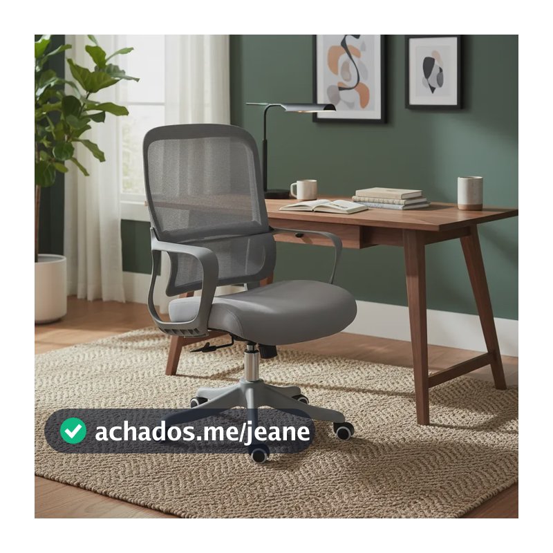 Cadeira Ergonômica Vénera Para Escritório de Algodão Cinza Com Rodas