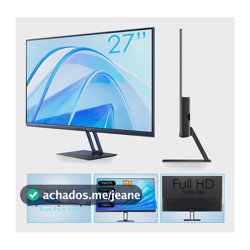 Xiaomi Monitor Gamer A27i 27 polegadas Fhd 1920x1080p Ips Dp A 100 Hz Cor Preto Suporte Freesync Suporte Vesa Suporte 75 x 75 Potência nominal 24w