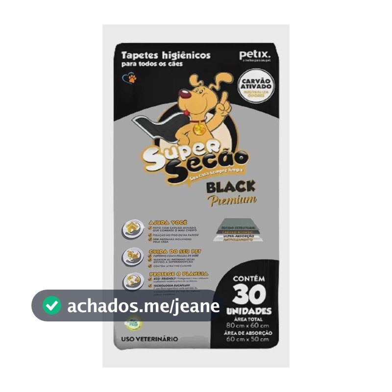 Tapete Higiênico Super Secão Black Carvão Ativado C/ 30 Uni