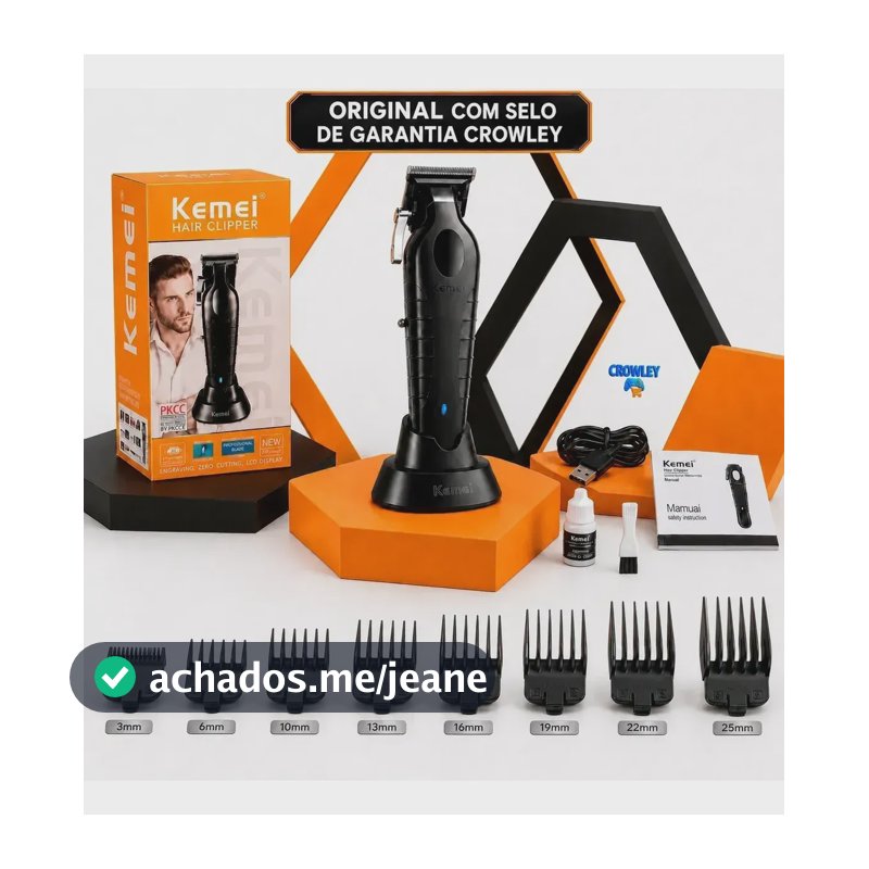 Máquina De Cortar Cabelo Kemei Km-2296 Bivolt Com Base Preto 127/220v
