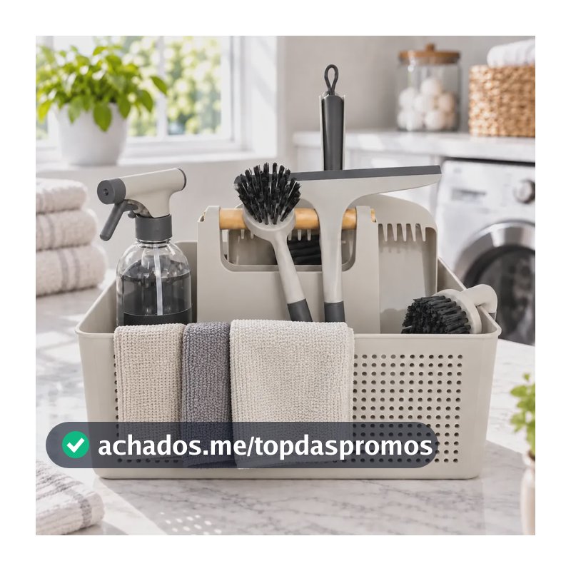 Kit Limpeza Cesto Organizador Lavanderia Acessórios Multiuso Cesto Bege