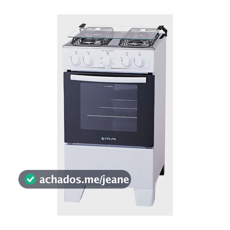 Fogão de chão Atlas Coliseum Plus A Gás 4 queimadores Branco com Mesa de Inox Porta com visor e Forno de 50 Litros