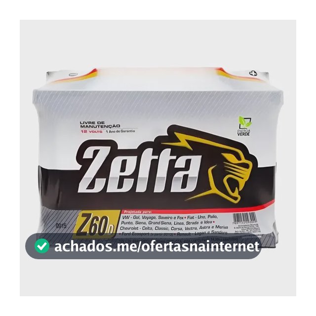 Auto Zetta 60ah Amperes Z60d S/troca Bateria Carro