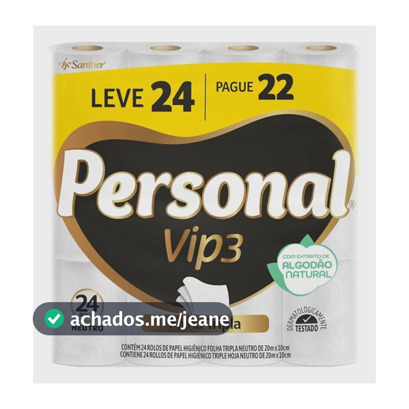 Personal Vip3 Papel Higiênico 24 Unidades De 20m