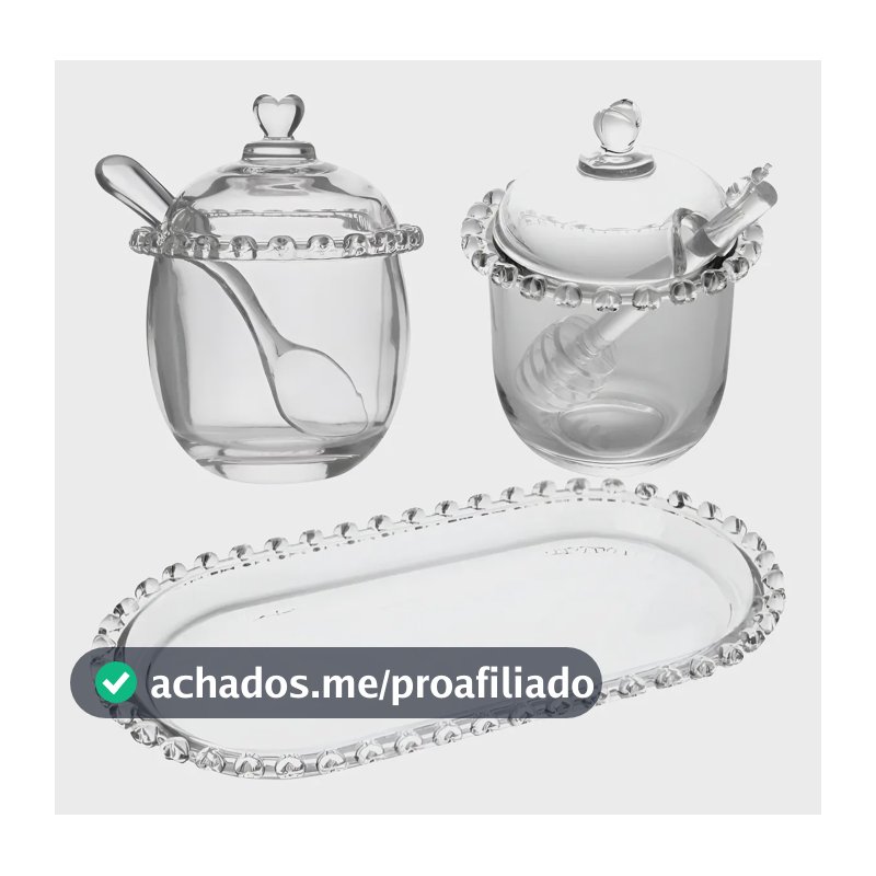 Kit Meleira Açucareiro Travessa Cristal Com Detalhes Coração Cor Transparente