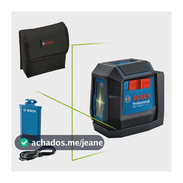 Nível a Laser Linear Cruzado Verde 12m GLL 12-22G LI Bosch com Bateria + Bolsa de Proteção