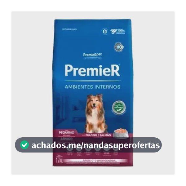 Ração Seca Premier Ambientes Internos Cão Senior Pequena Frango Salmão 12kg