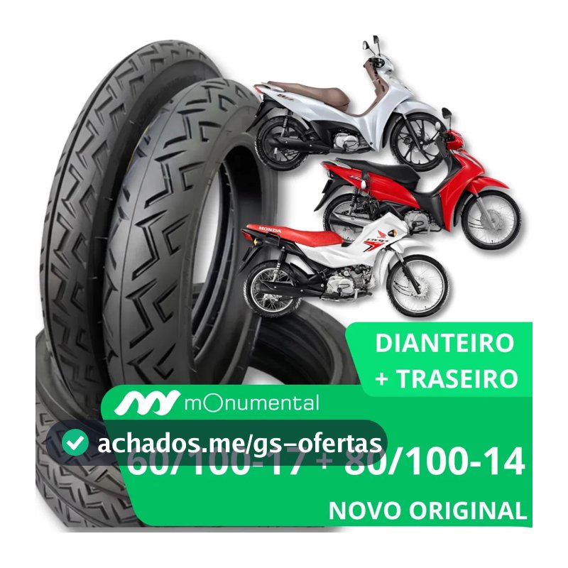 Par Casal Pneu Dianteiro 60/100-17 + Traseiro 80/100-14 Para Usar Com Câmara Ideal Para Moto Biz 100 110i Pop 100 110i Neo Zero Monumental PDO Store