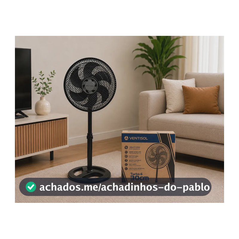 Ventilador Oscilante De Coluna Ventisol 30cm Turbo 6 Pás Preto 30 Cm 127v Plástico