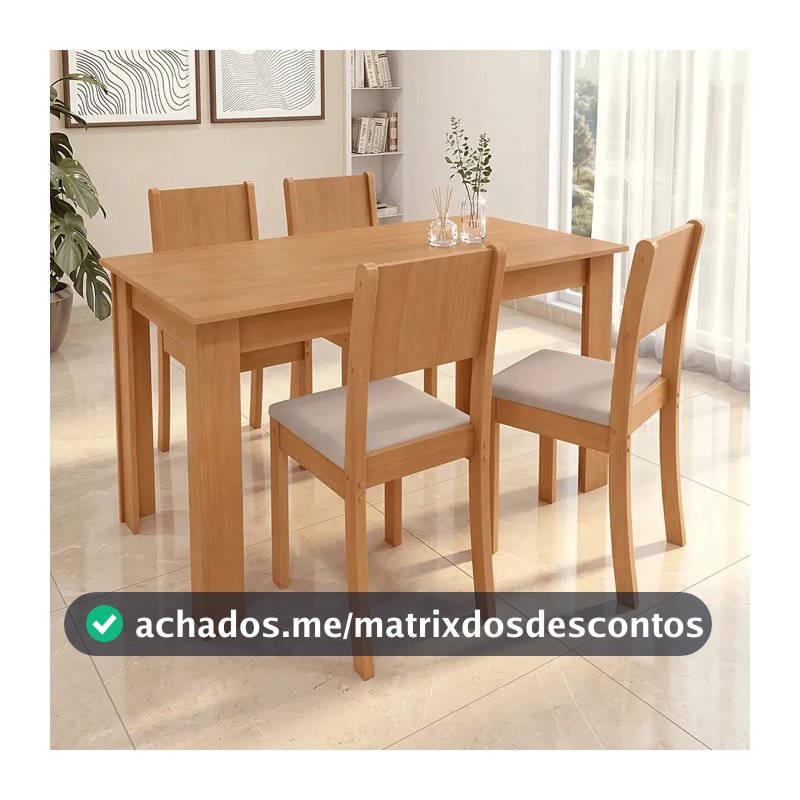 Conjunto Sala De Jantar Com 4 Cadeiras Grupo Lopas Easy Line Cor Amêndoa