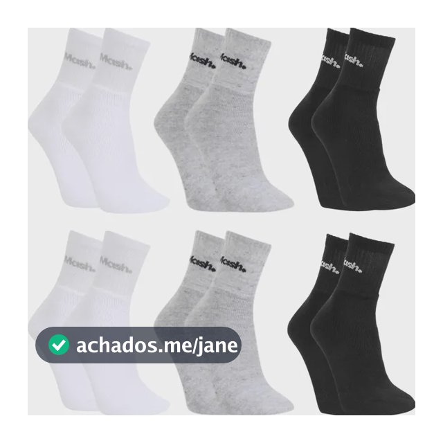 Kit 6 Pares De Meias Esportivas Mash Em Algodão Cano Médio