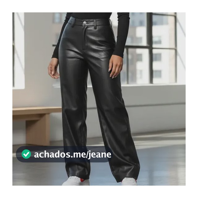 Calça Couro Fake Wide Leg Pantalona Festa Cintura Alta Luxo