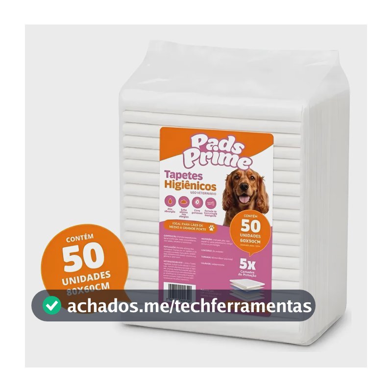 Tapete Higiênico Pet Cachorro Cães Pads Prime 80x60 50un Branco