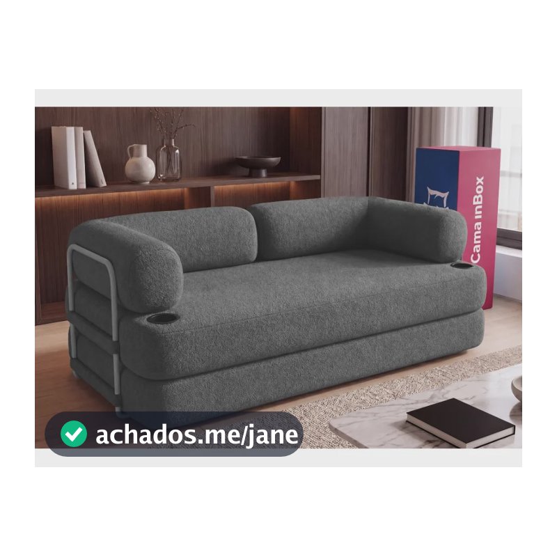 Sofá Cama Orbe. 1,90m Xpand Tech Tecido Boucle Cama Inbox Cinza-escuro Liso