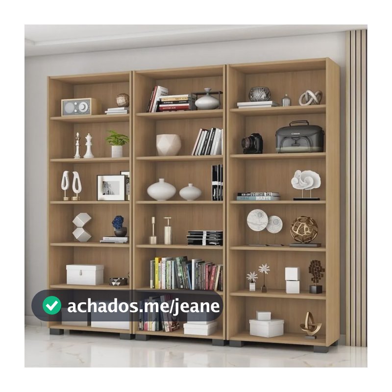 Kit 3 Estantes Para Livros 5 Prateleiras 188cmx181,5cm Wt Freijó