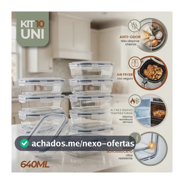 Kit 10 Pote De Vidro Marmita Hermético 640ml Freezer Fitness Rishon